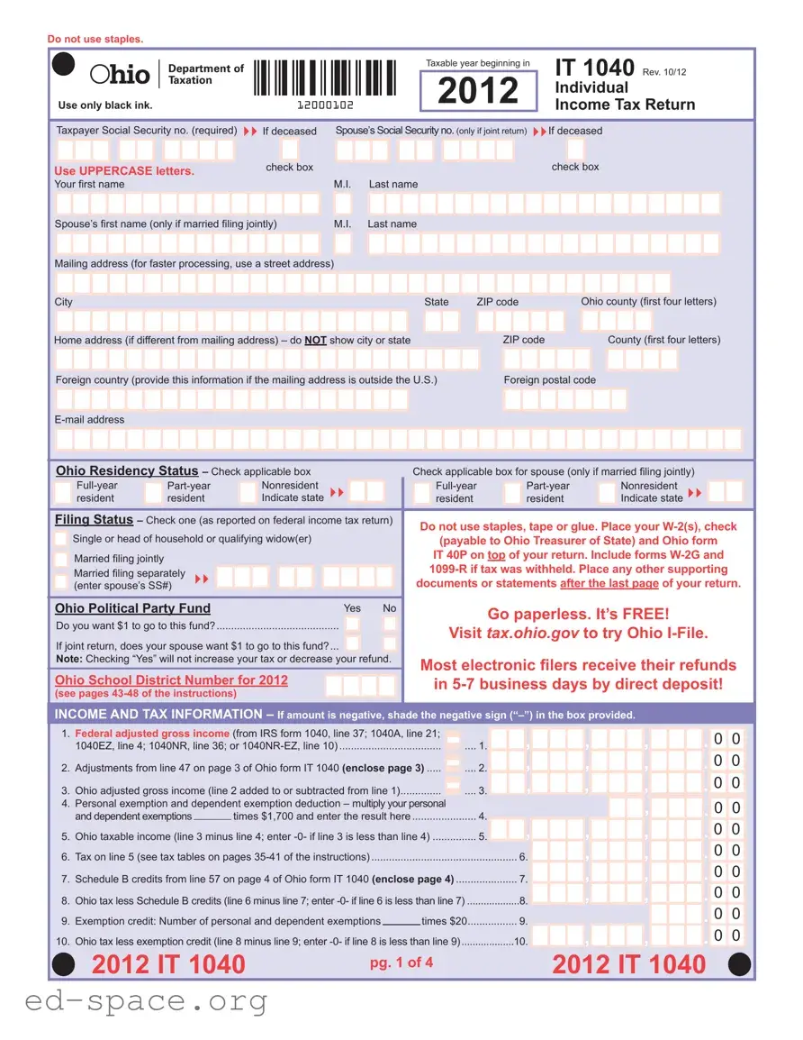 Blank It 1040 Ohio PDF Form