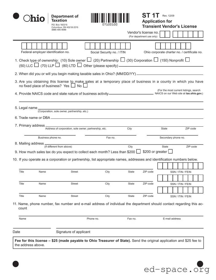 Blank Ohio St 1T PDF Form