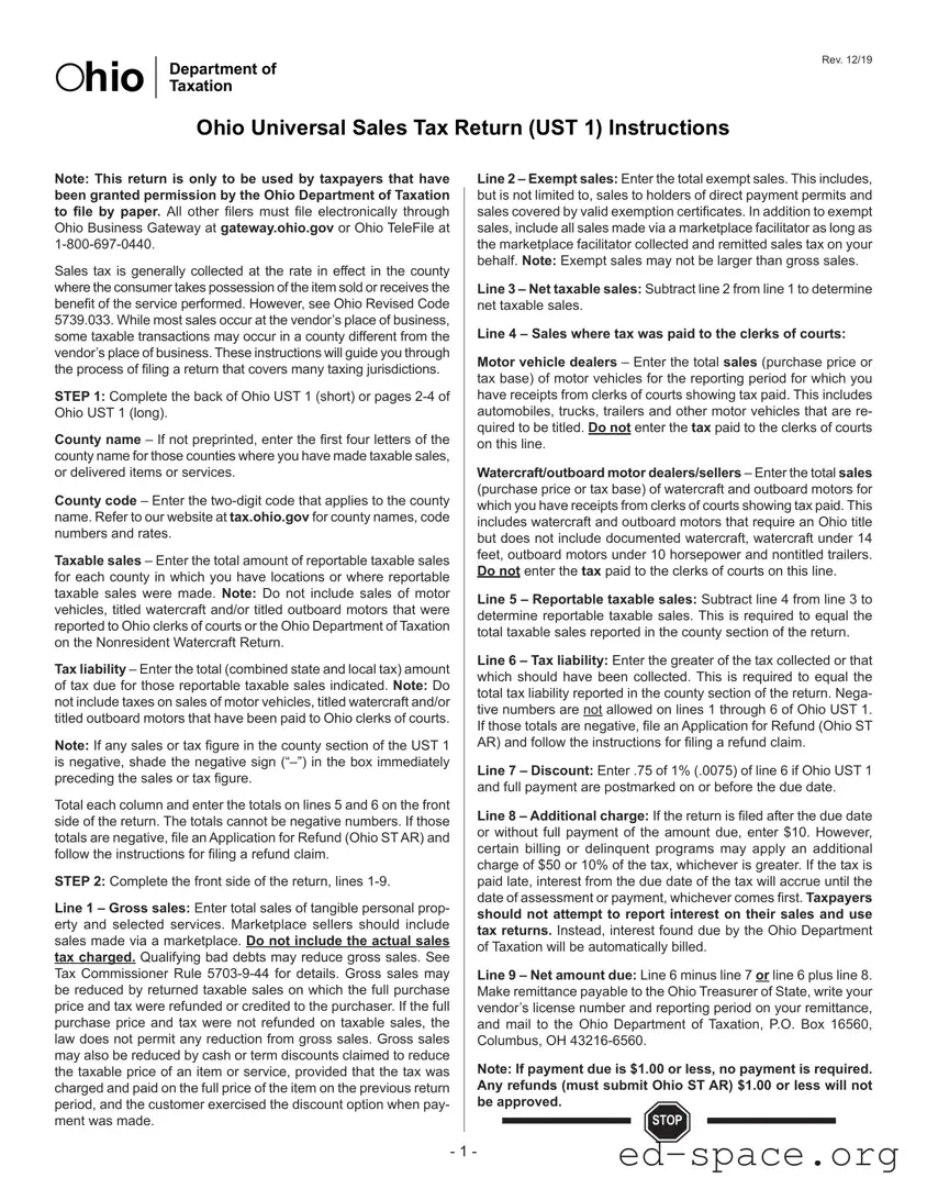 Blank Ust 1 Ohio PDF Form