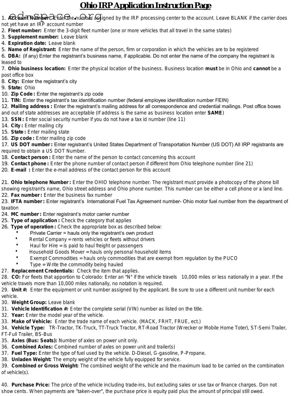 Blank Ohio Irp Application PDF Form