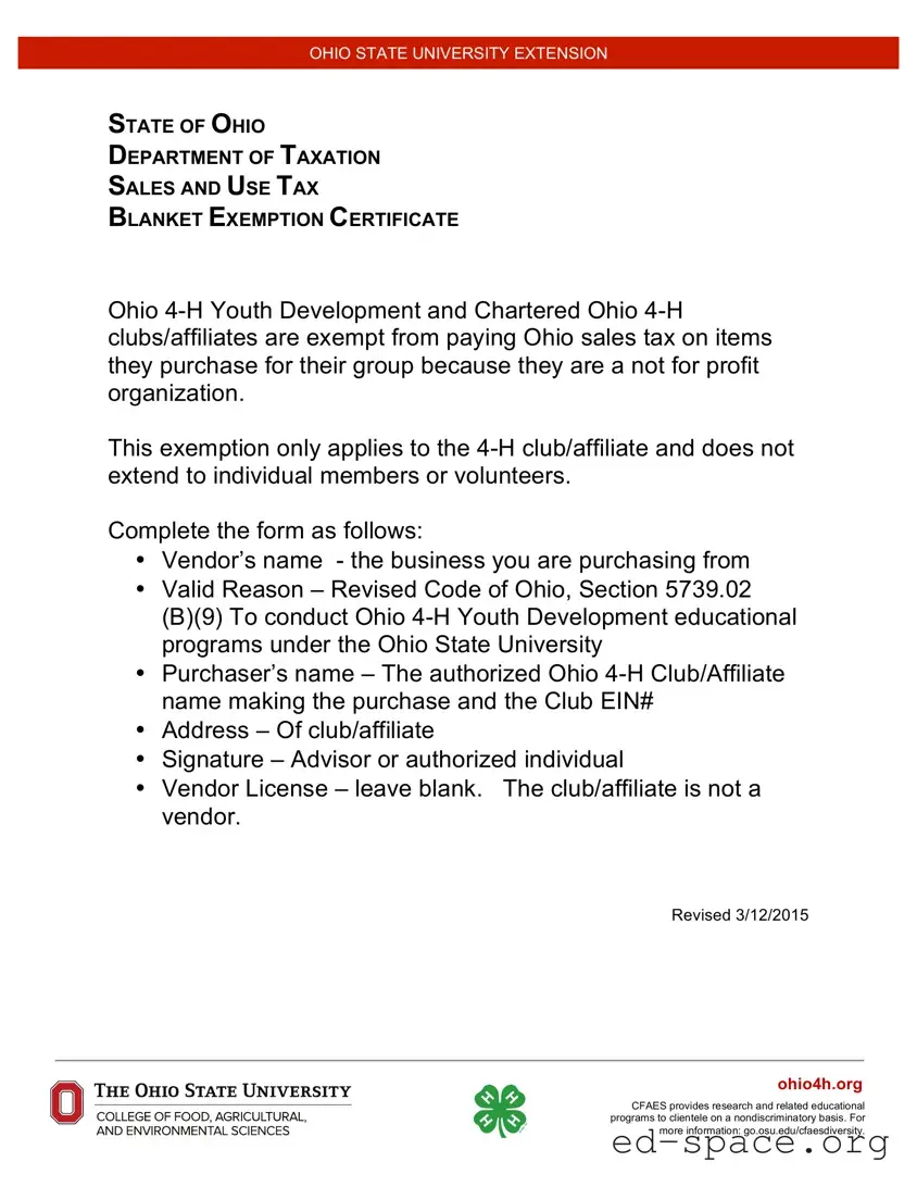 Blank Tax Exempt Ohio PDF Form