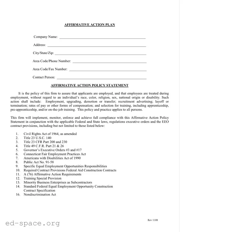 Blank Affirmative Action Plan PDF Form