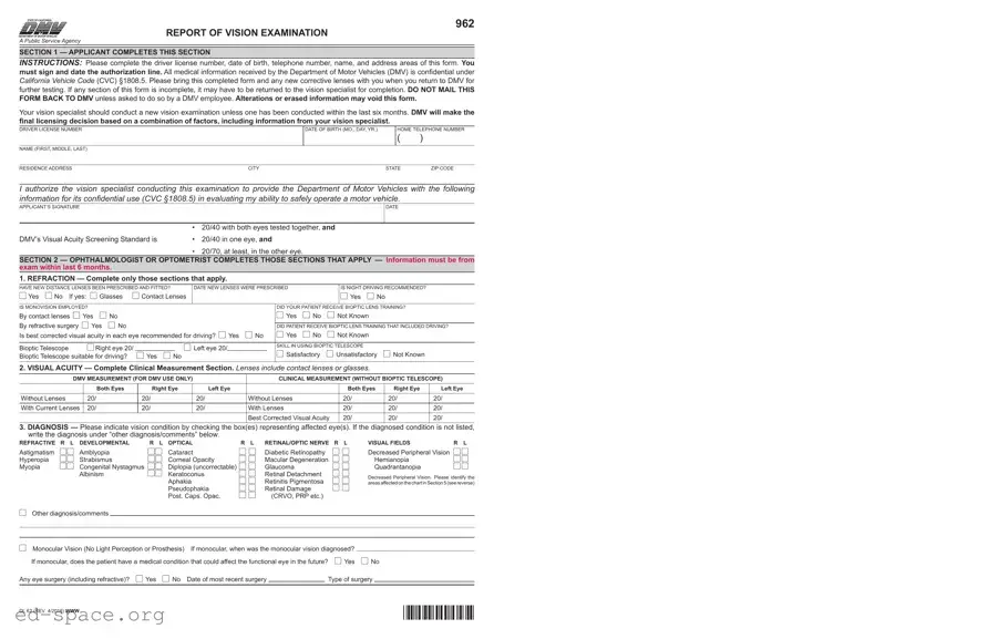 Blank Dmv Vision PDF Form