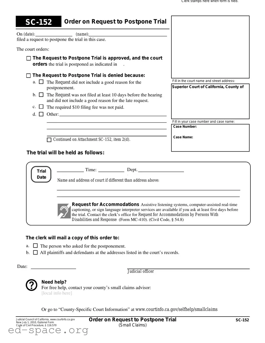 Blank California Sc 152 PDF Form