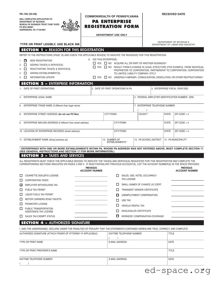 Blank Pennsylvania Pa 100 PDF Form
