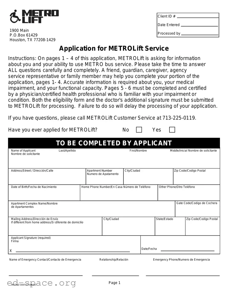 Blank Metrolift Application PDF Form