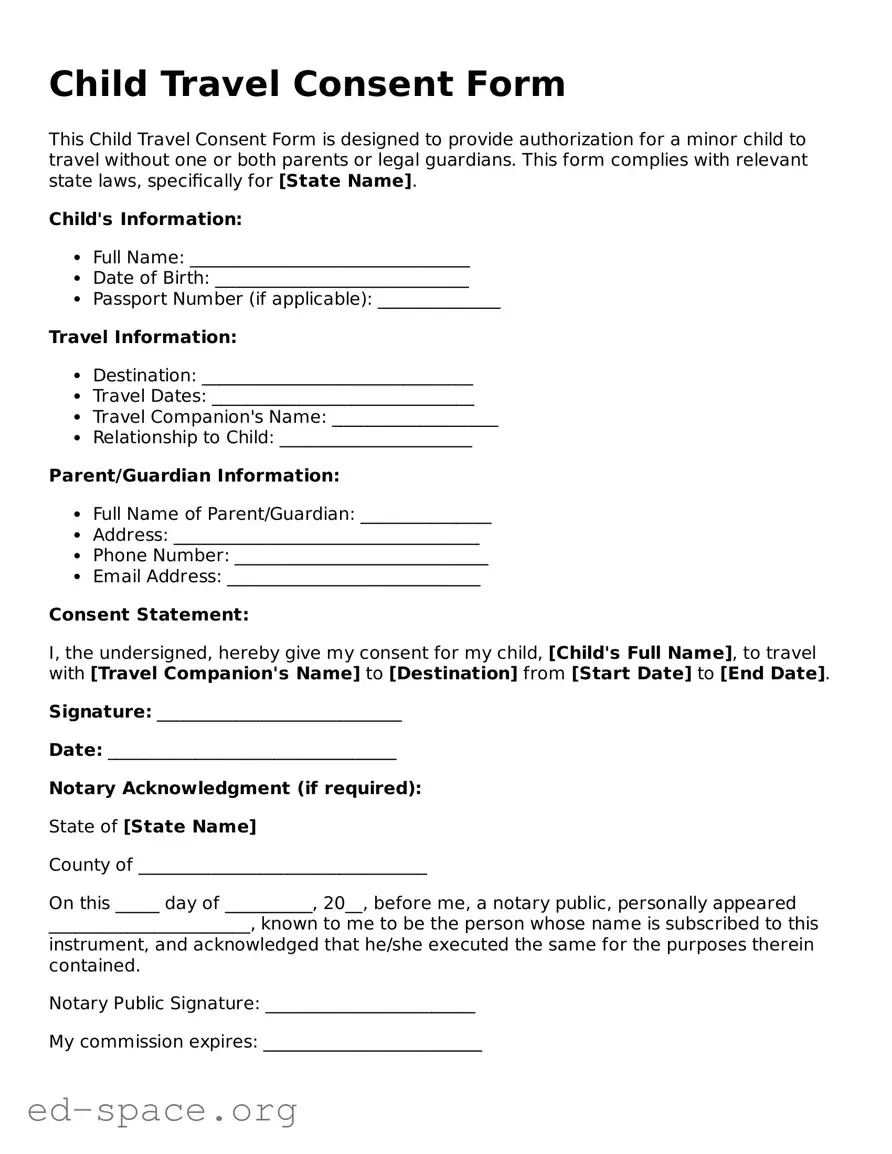 Fillable Child Travel Consent Form Template