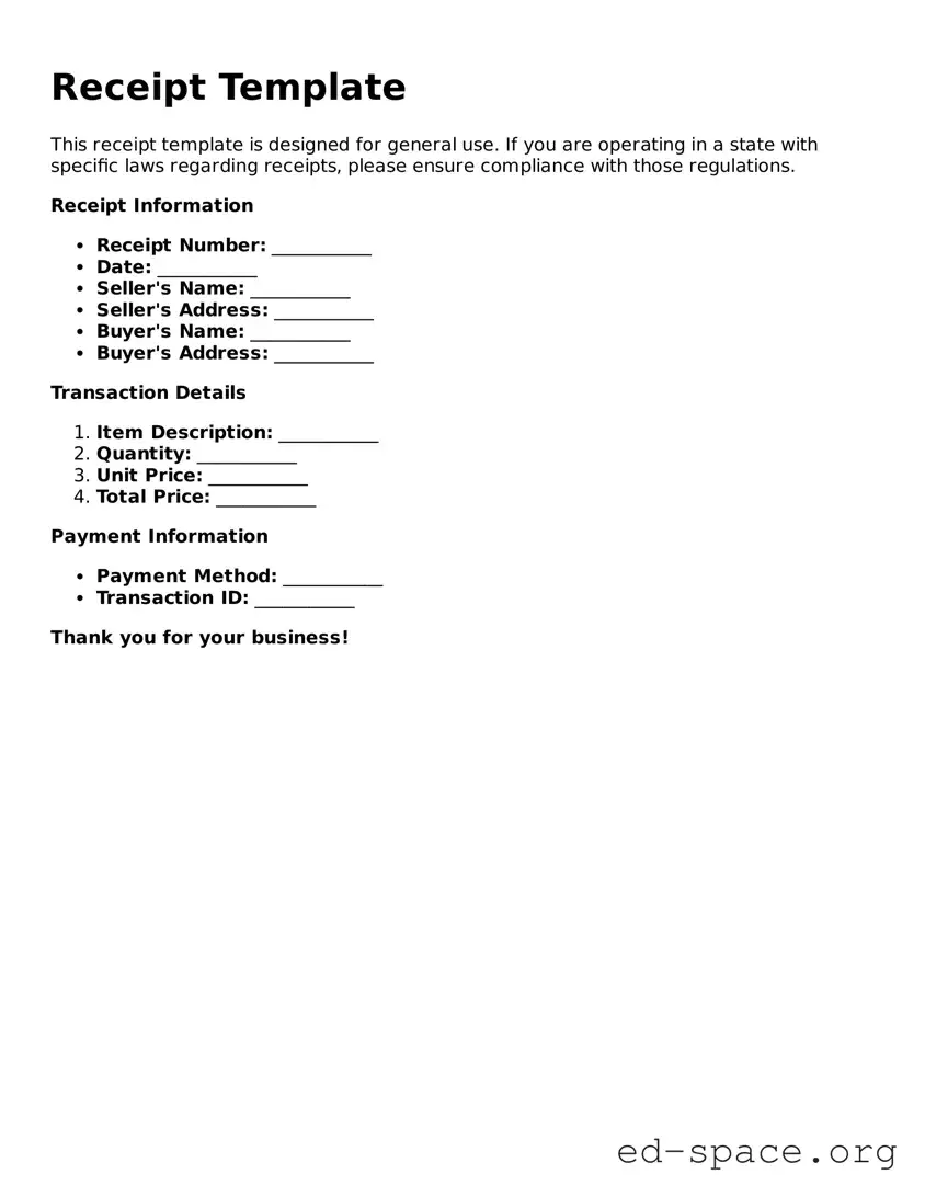 Fillable Receipt Template Template