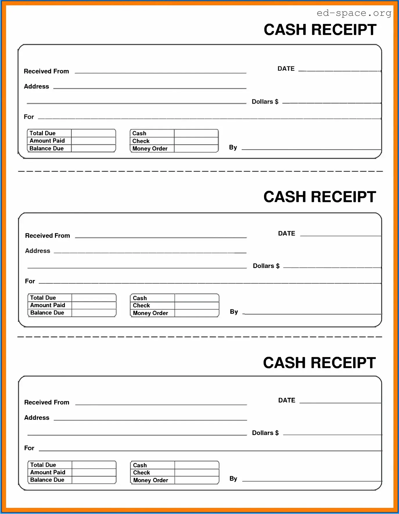 Blank Cash Receipt PDF Form