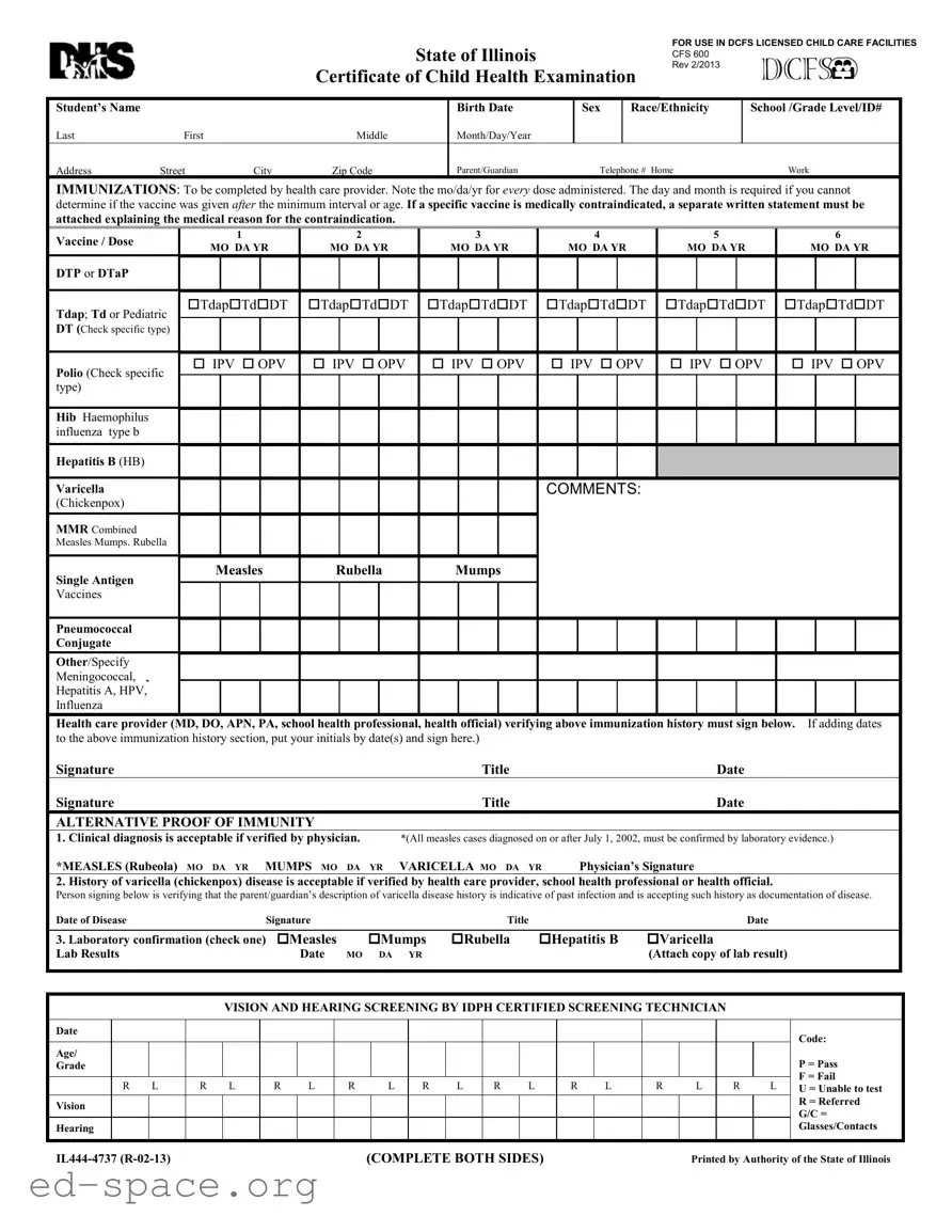 Blank Illinois Child Health Examination PDF Form