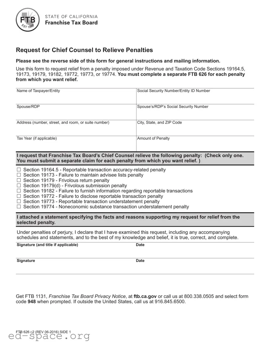 Blank California Ftb 626 PDF Form