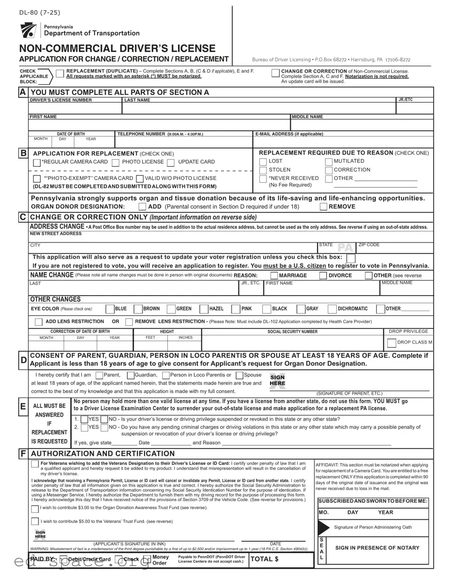 Blank Dl 80 Pennsylvania PDF Form