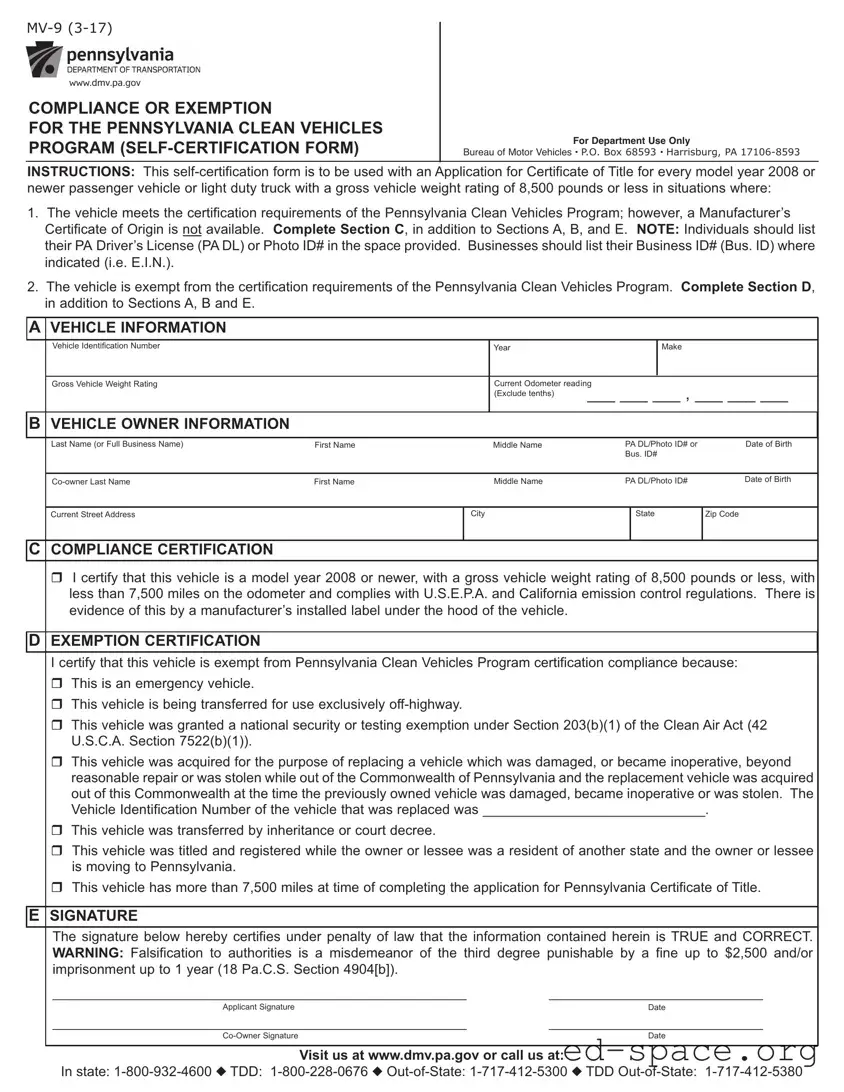 Blank Pennsylvania Mv 9 PDF Form