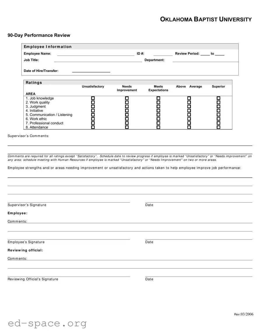 Blank 90 Day Performance PDF Form