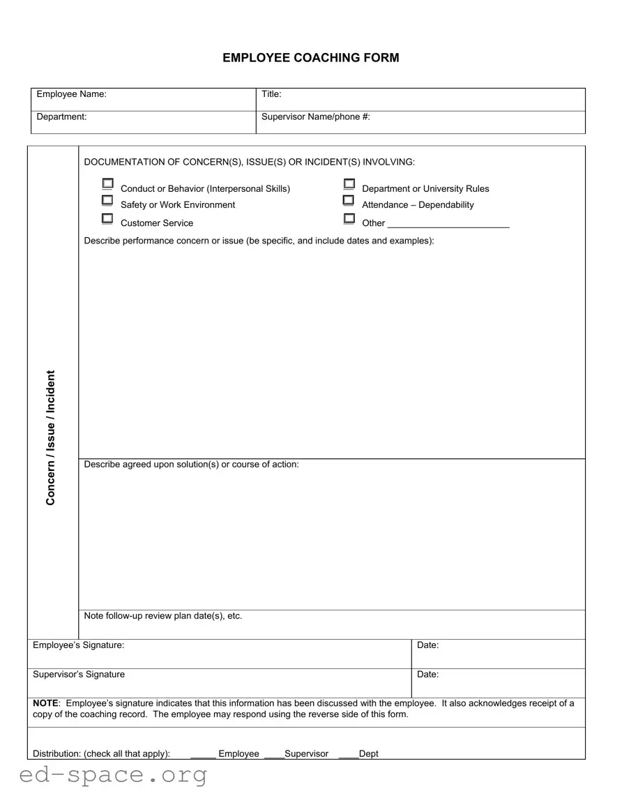 Blank Employee Coaching PDF Form