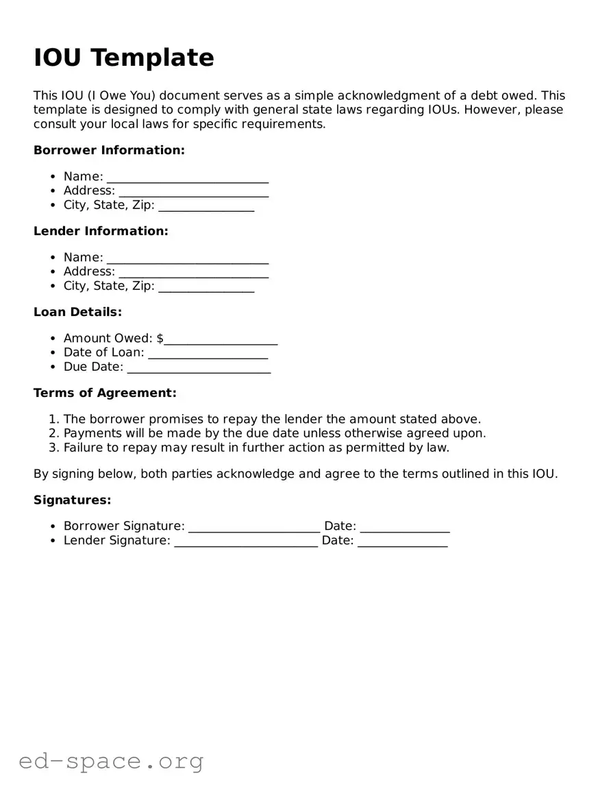 Fillable IOU Template