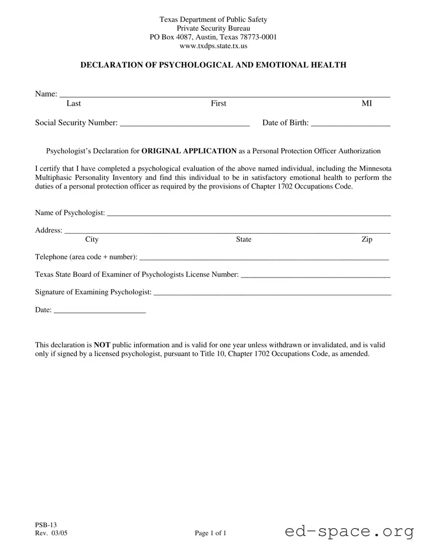 Blank Texas Psb 13 PDF Form
