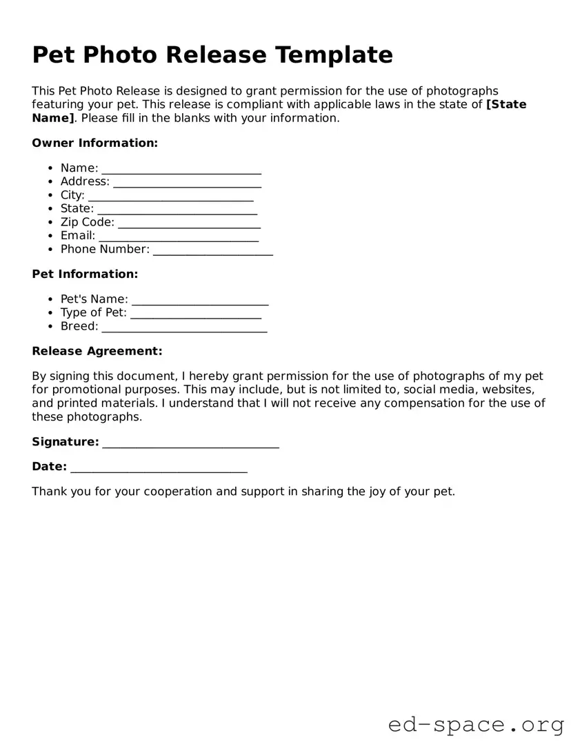 Fillable Pet Photo Release Template