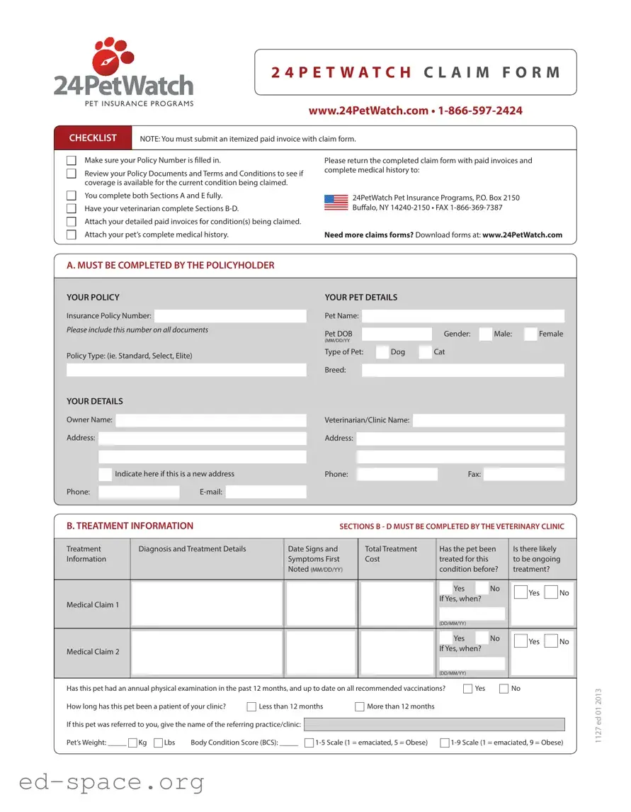 Blank 24Petwatch Claim PDF Form