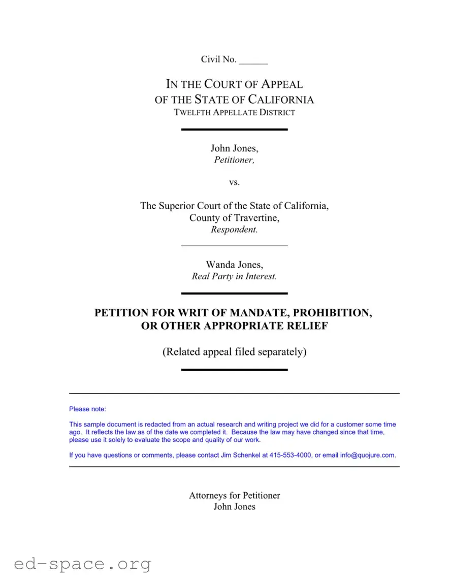 Blank California Petition Mandate PDF Form