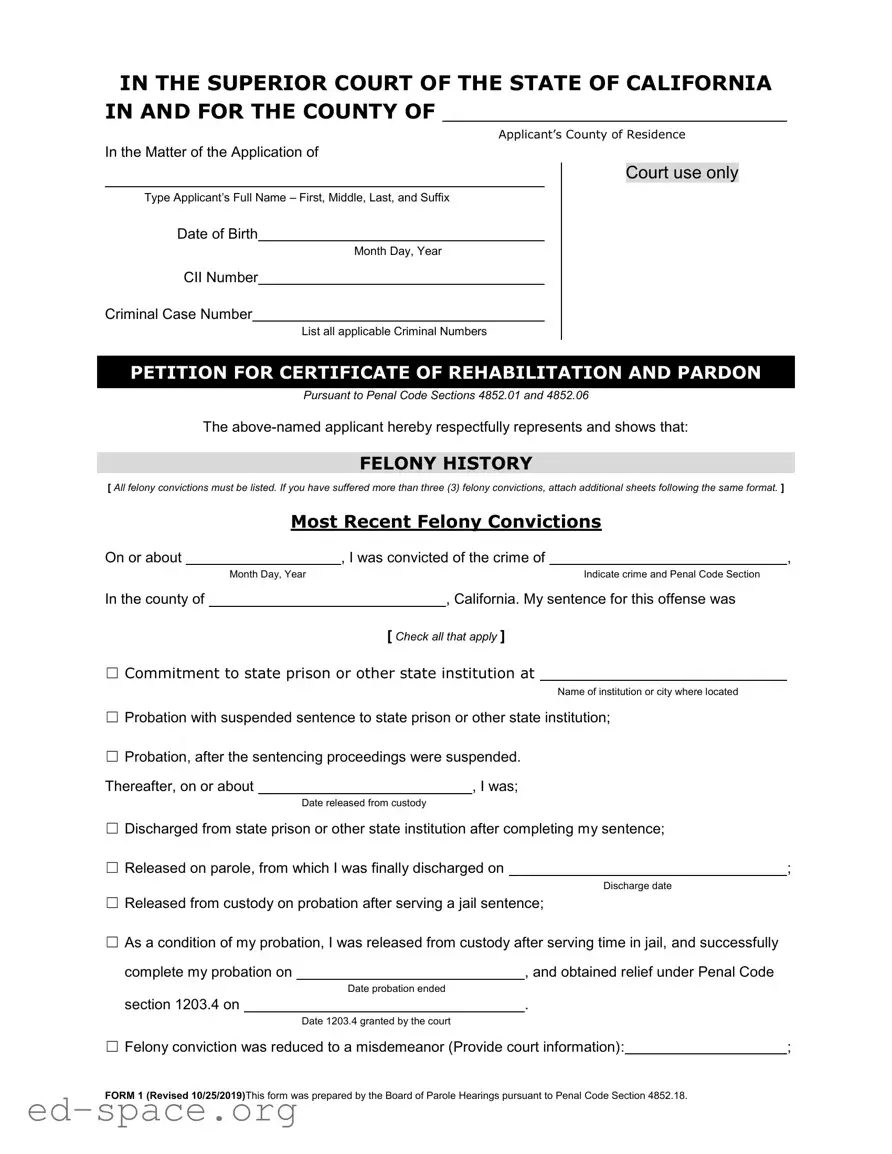 Blank California Certificate Rehabilitation PDF Form