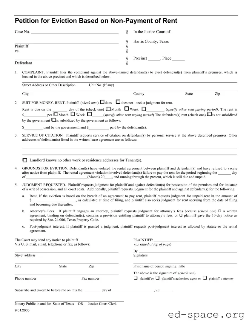 Blank Texas Petition Eviction PDF Form