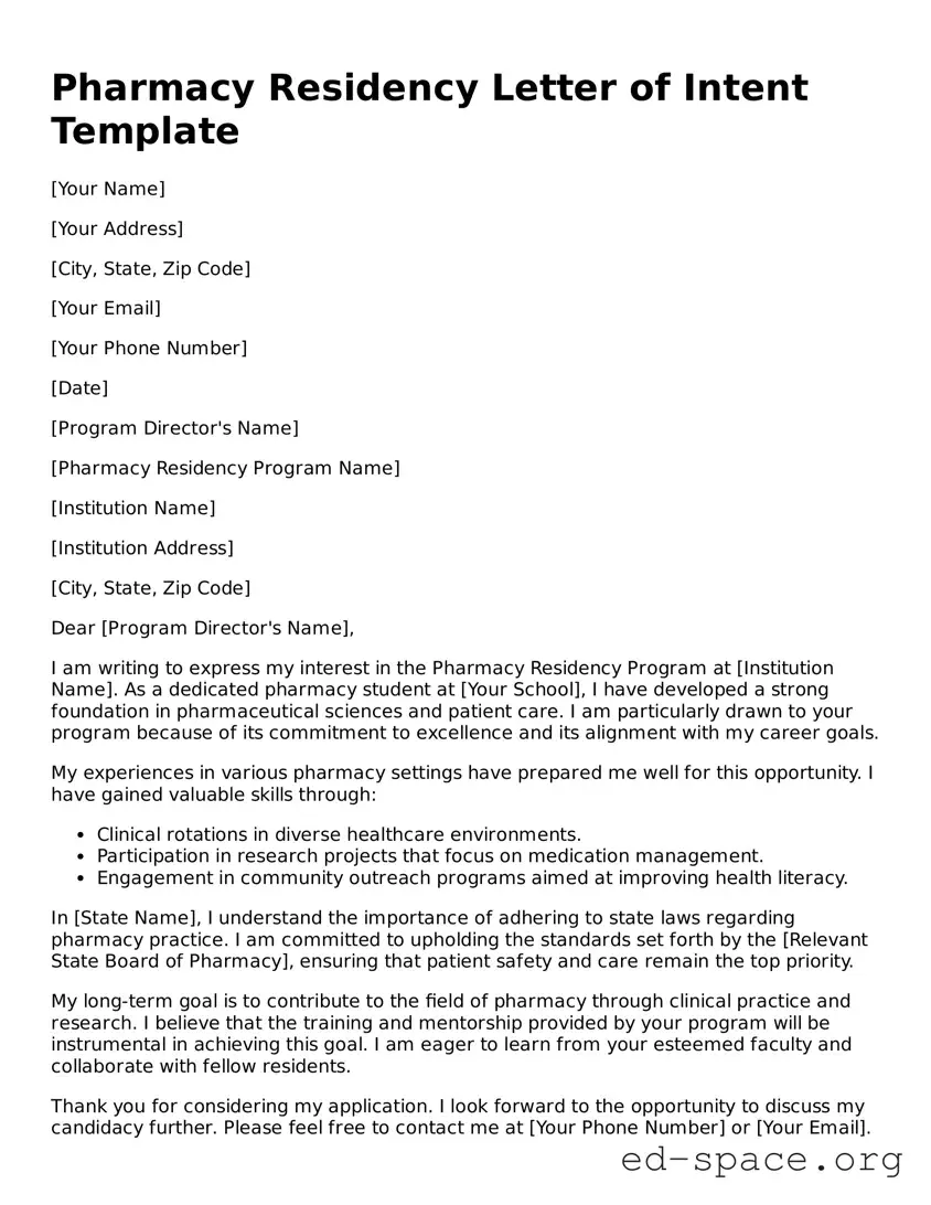Fillable Pharmacy Residency Letter of Intent Template