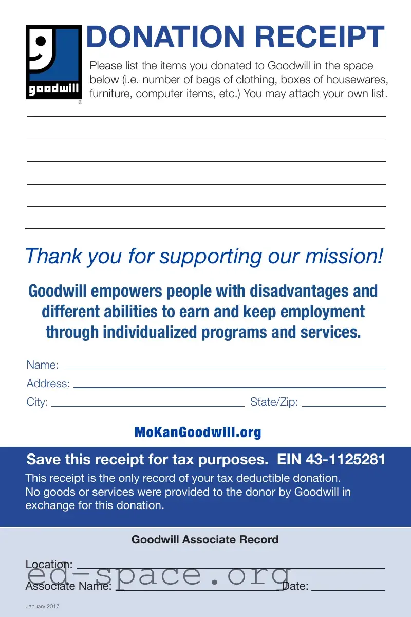 Blank For Goodwill Donated Goods PDF Form