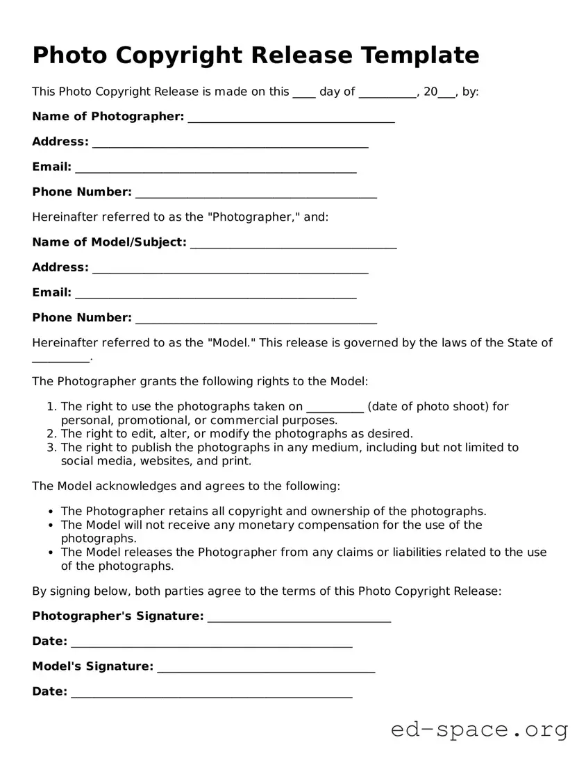 Fillable Photo Copyright Release Template