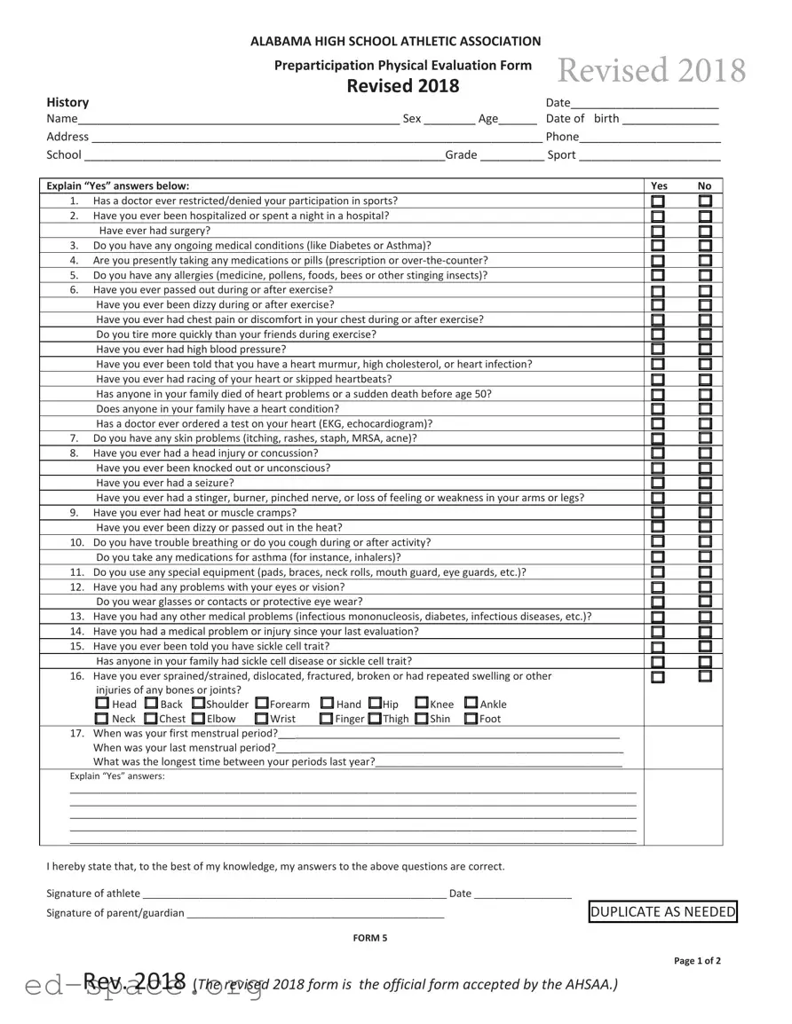 Blank Alabama High School Physical PDF Form