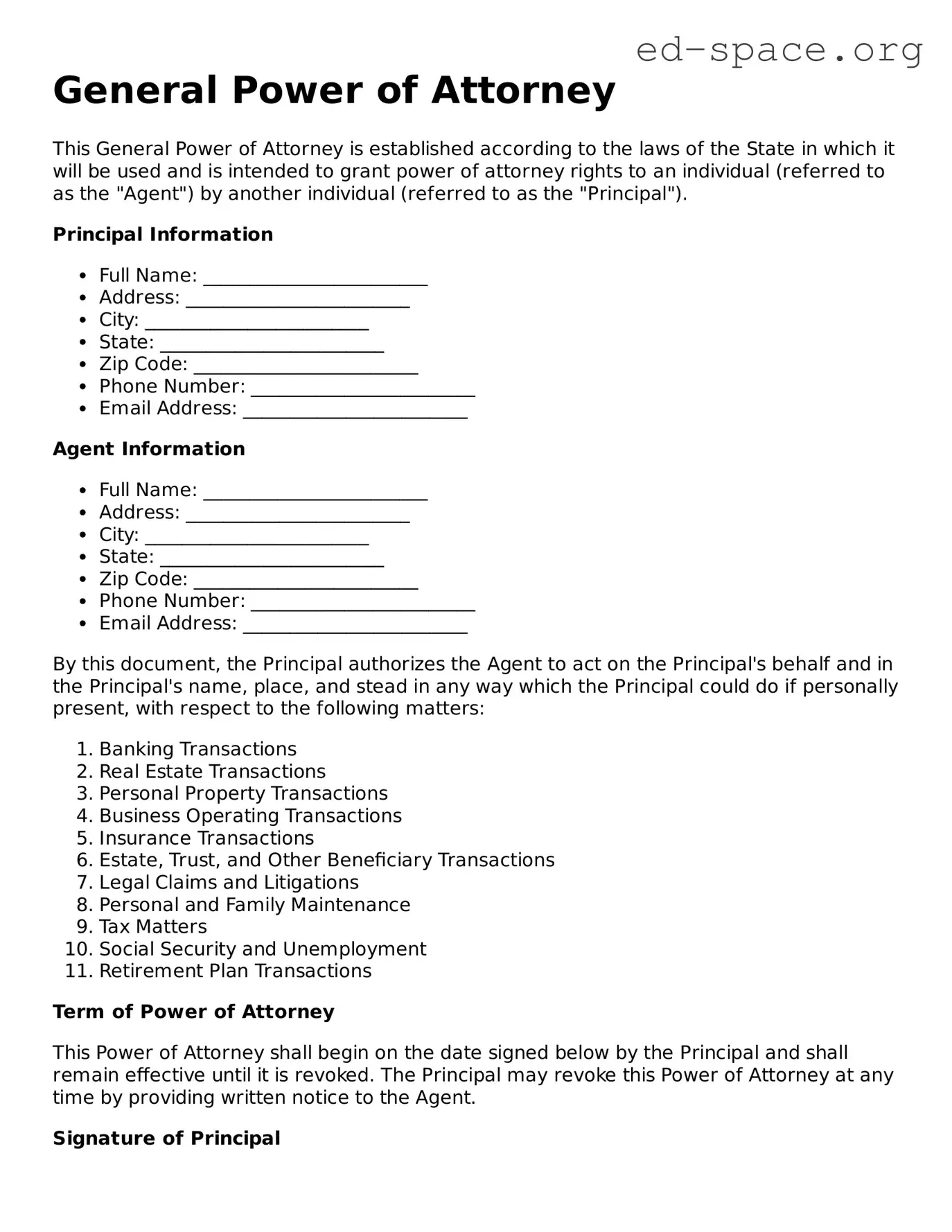 Fillable Power of Attorney Template