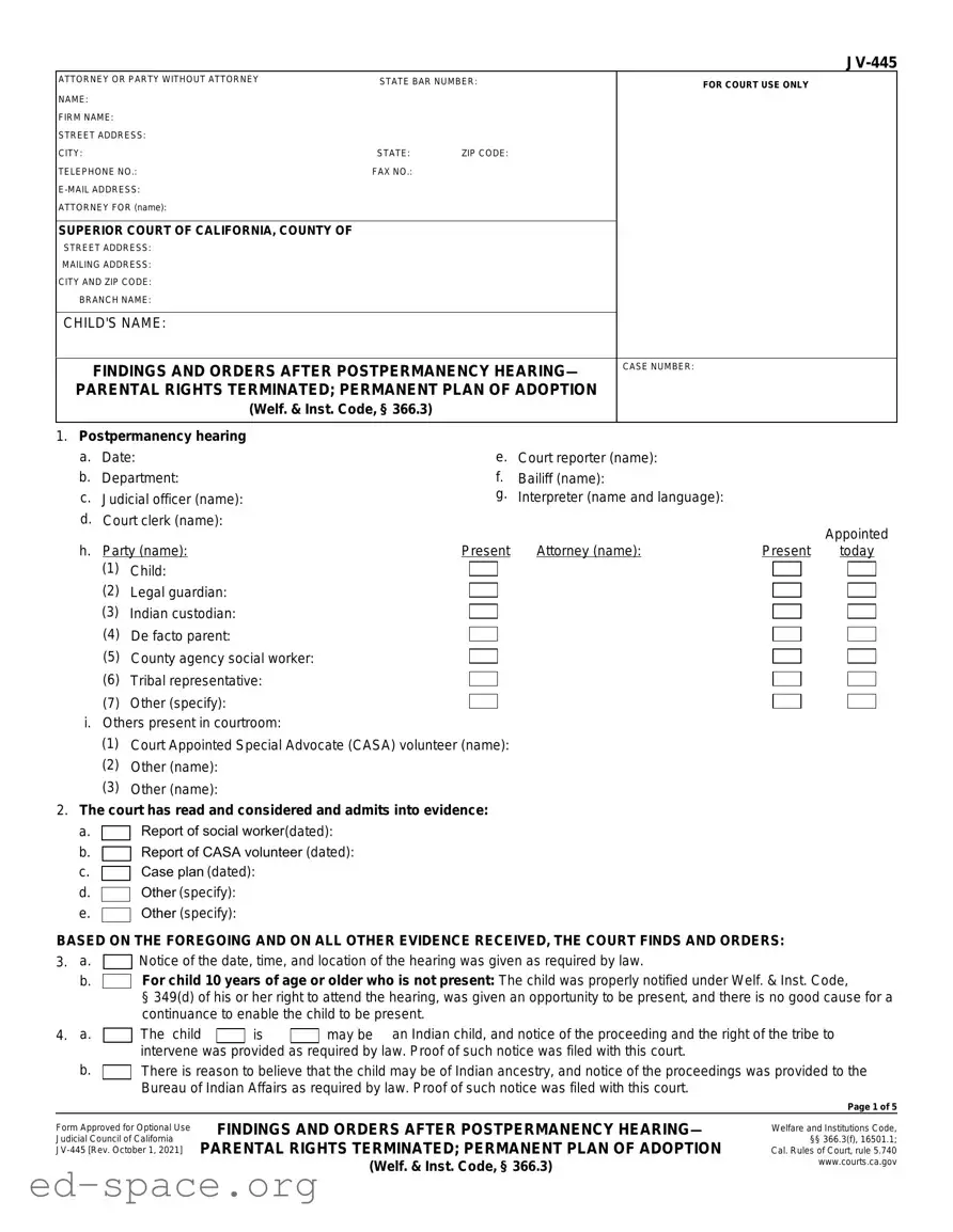 Blank California Jv 445 PDF Form