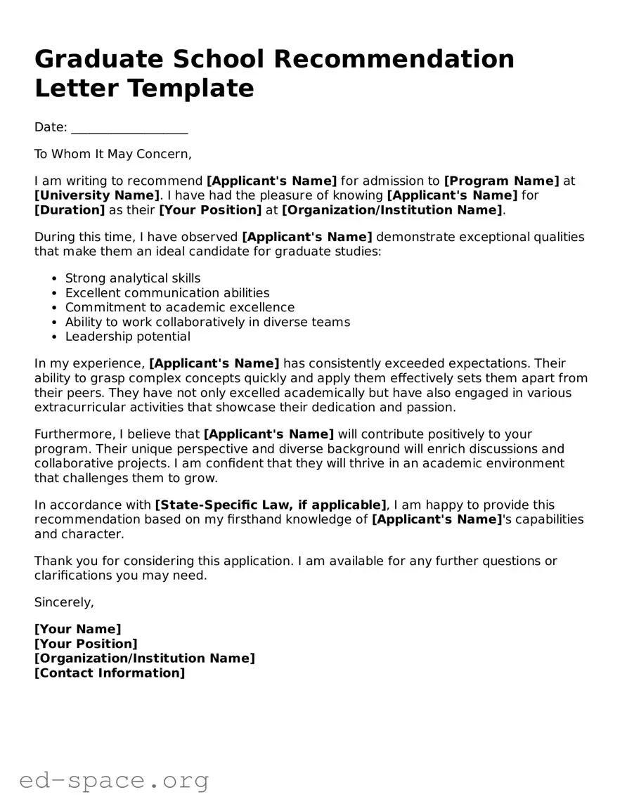 Fillable Graduate School Recommendation Letter Template