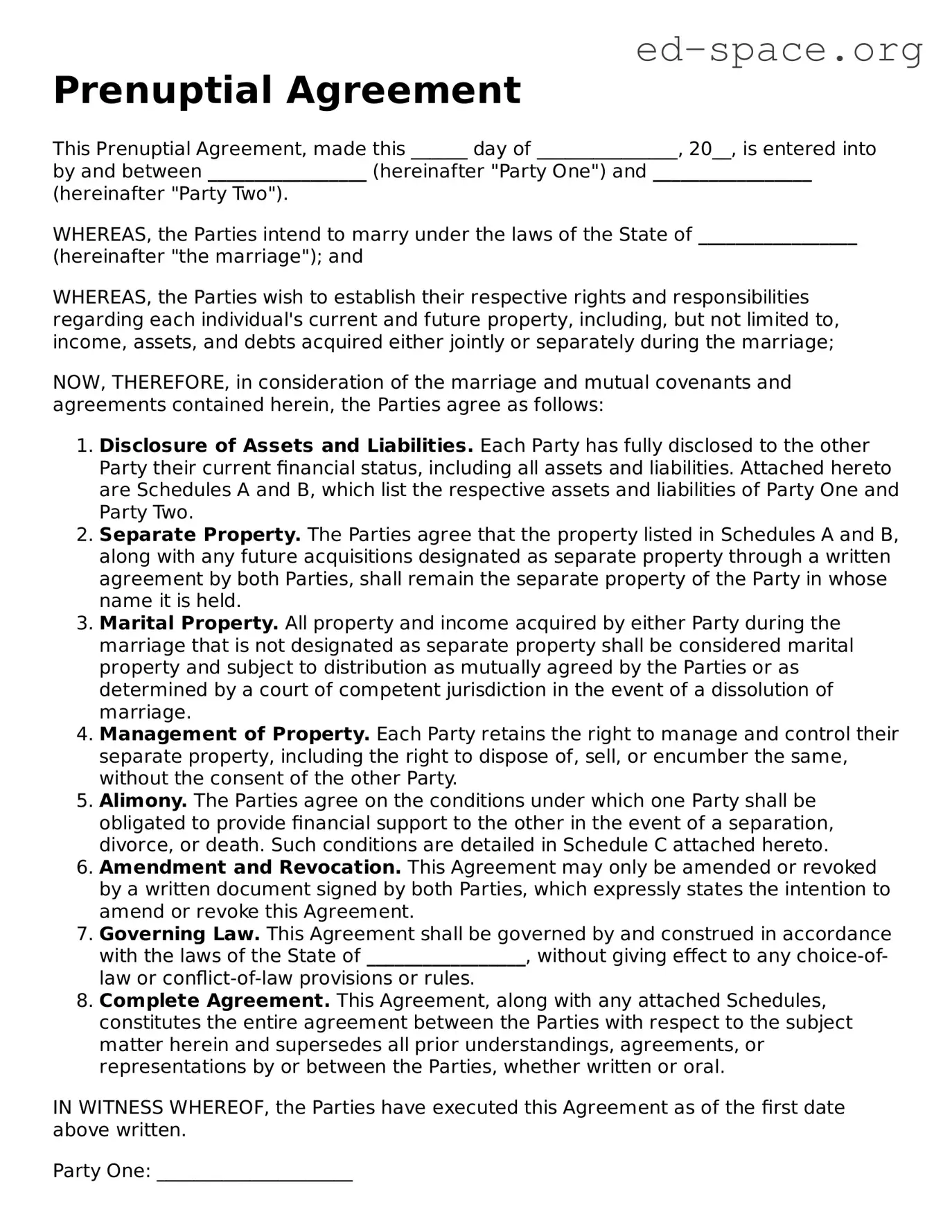 Fillable Prenuptial Agreement Template