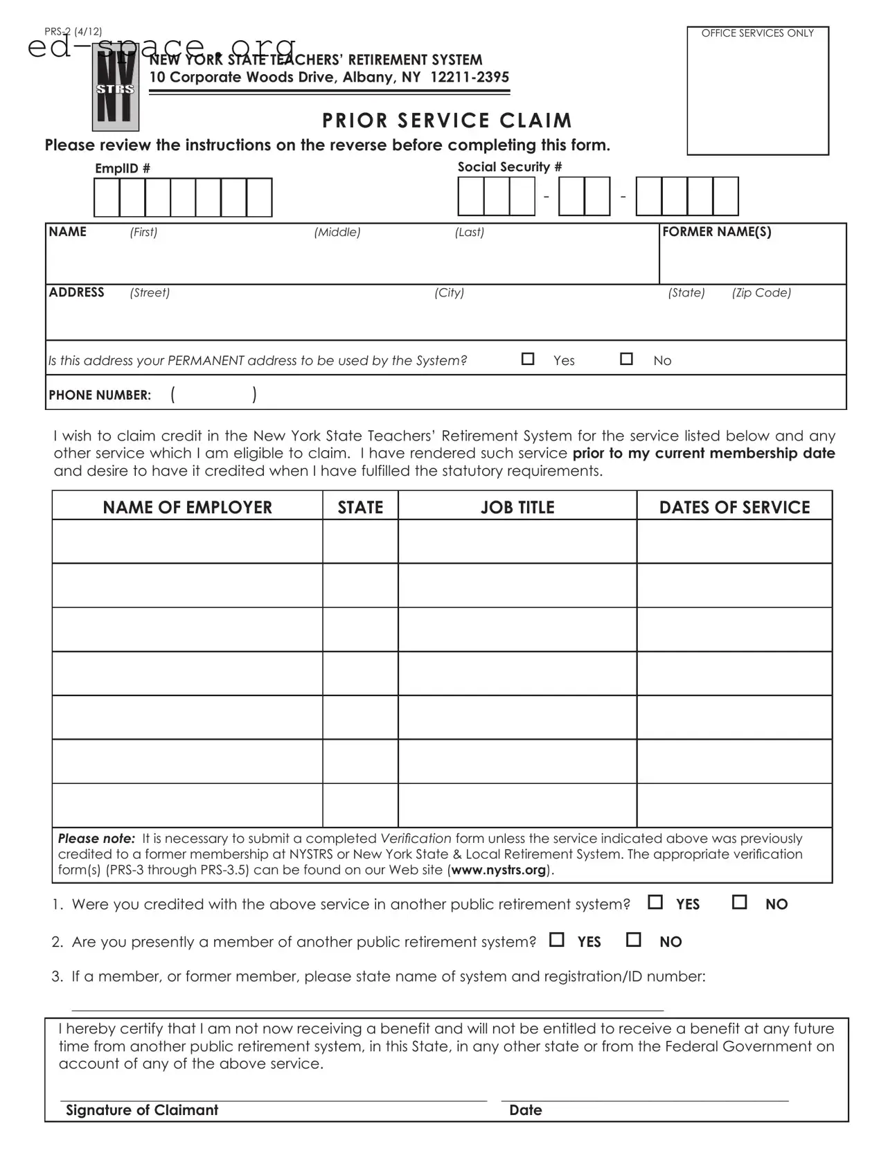 Blank New York Prs 2 PDF Form