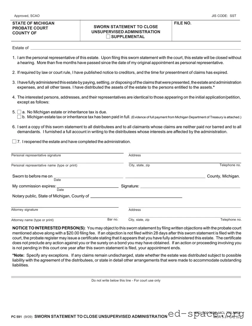 Blank Pc 591 Michigan PDF Form