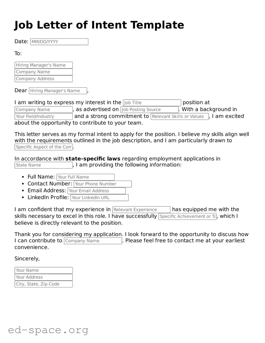 Fillable Job Letter of Intent Template
