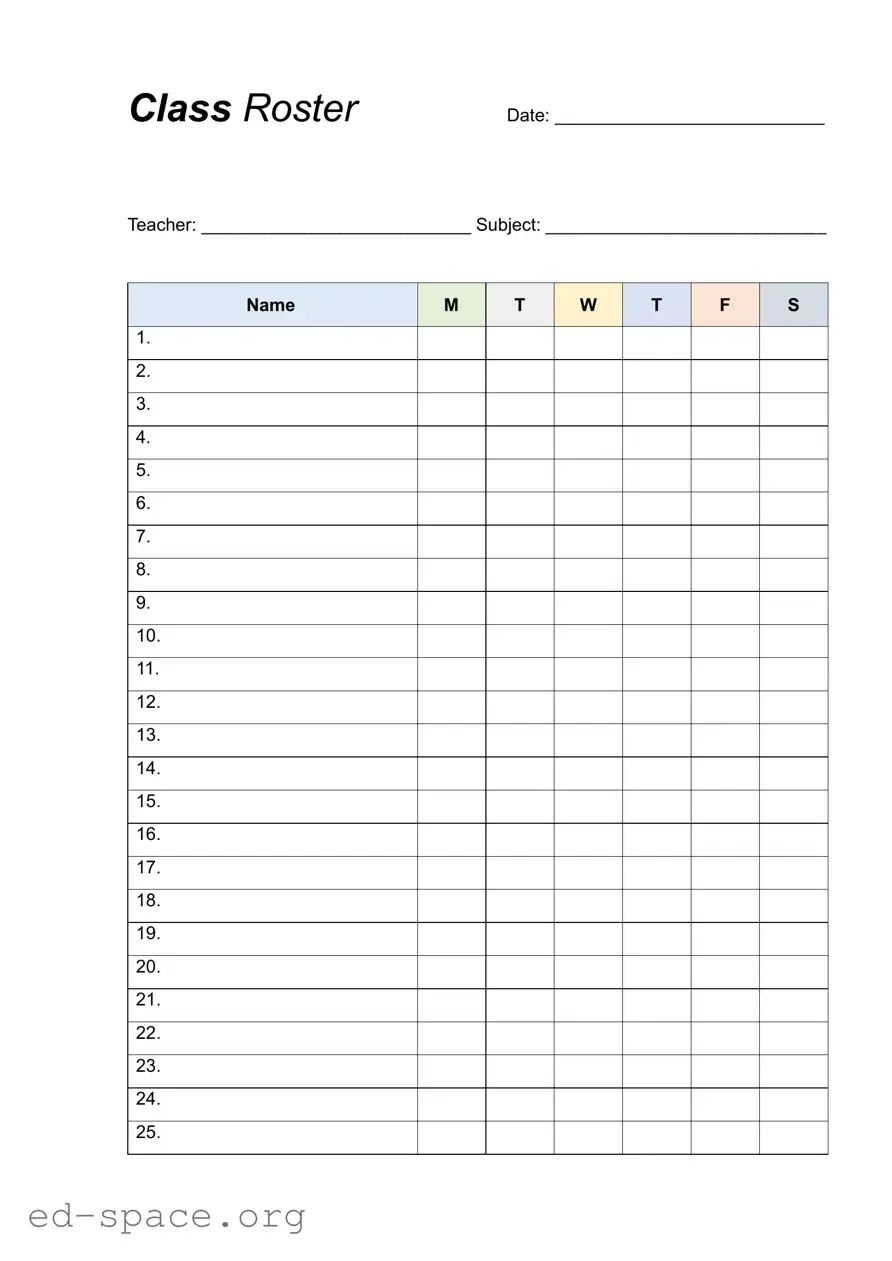 Blank Class List PDF Form