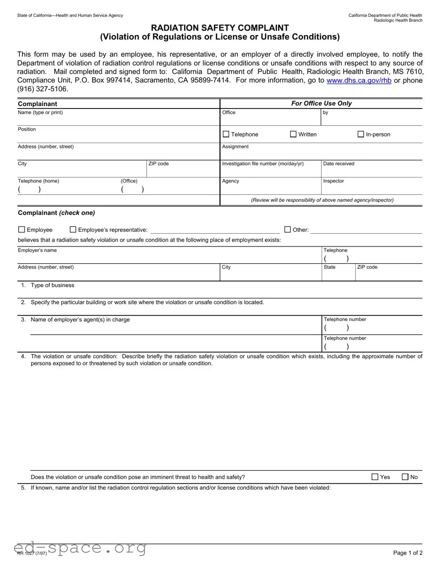 Blank California Rh 1027 PDF Form