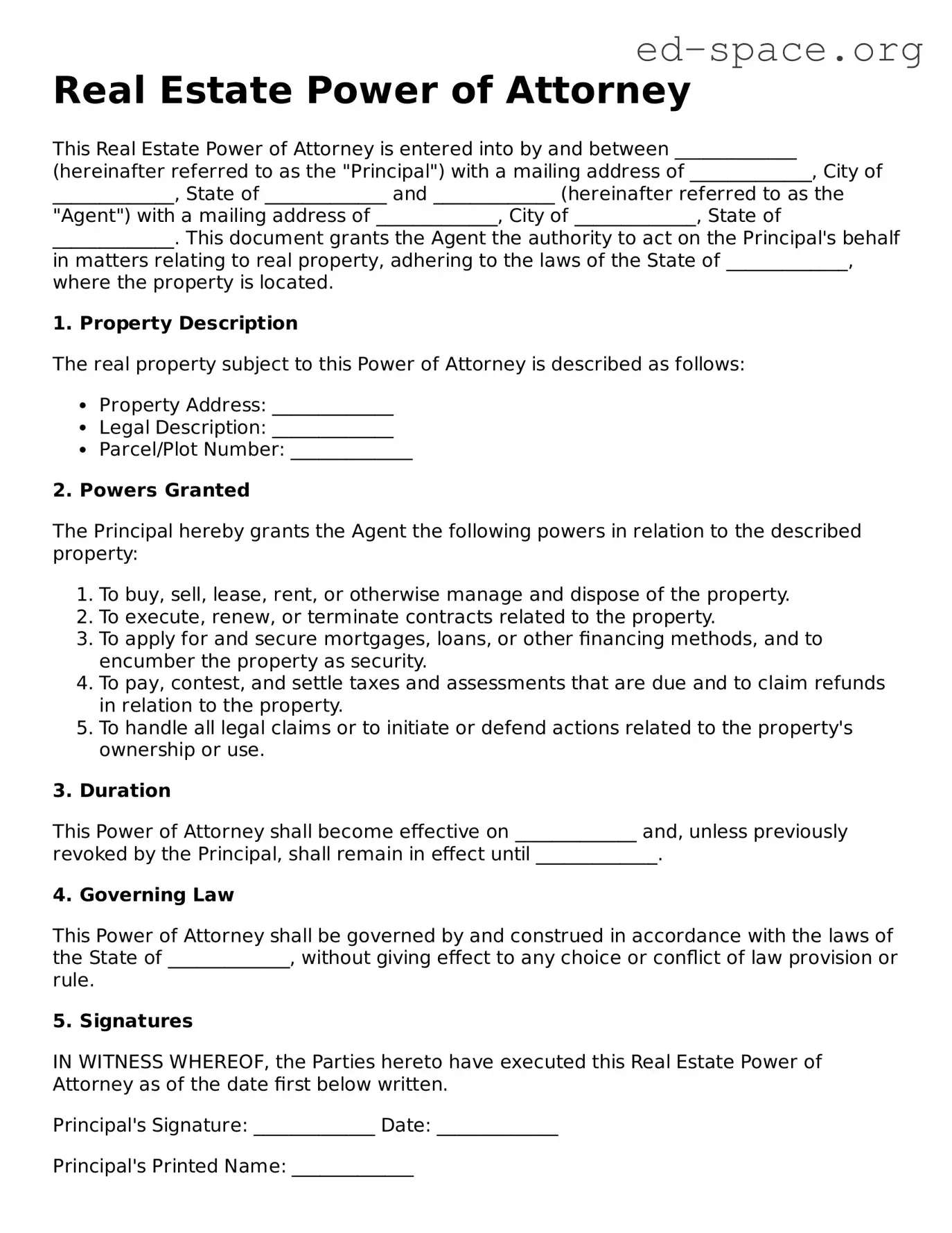 Fillable Real Estate Power of Attorney Template