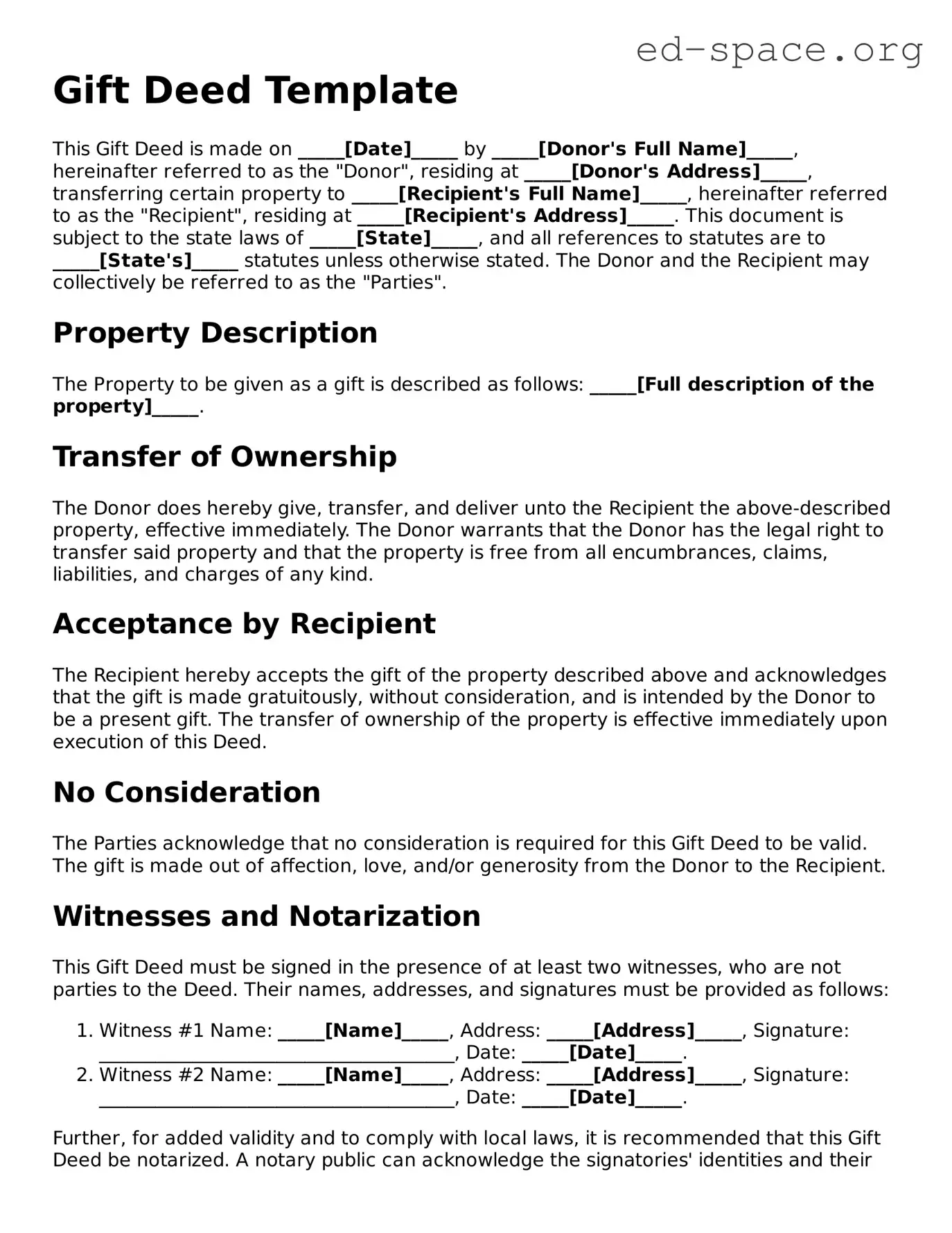 Fillable Gift Deed Template