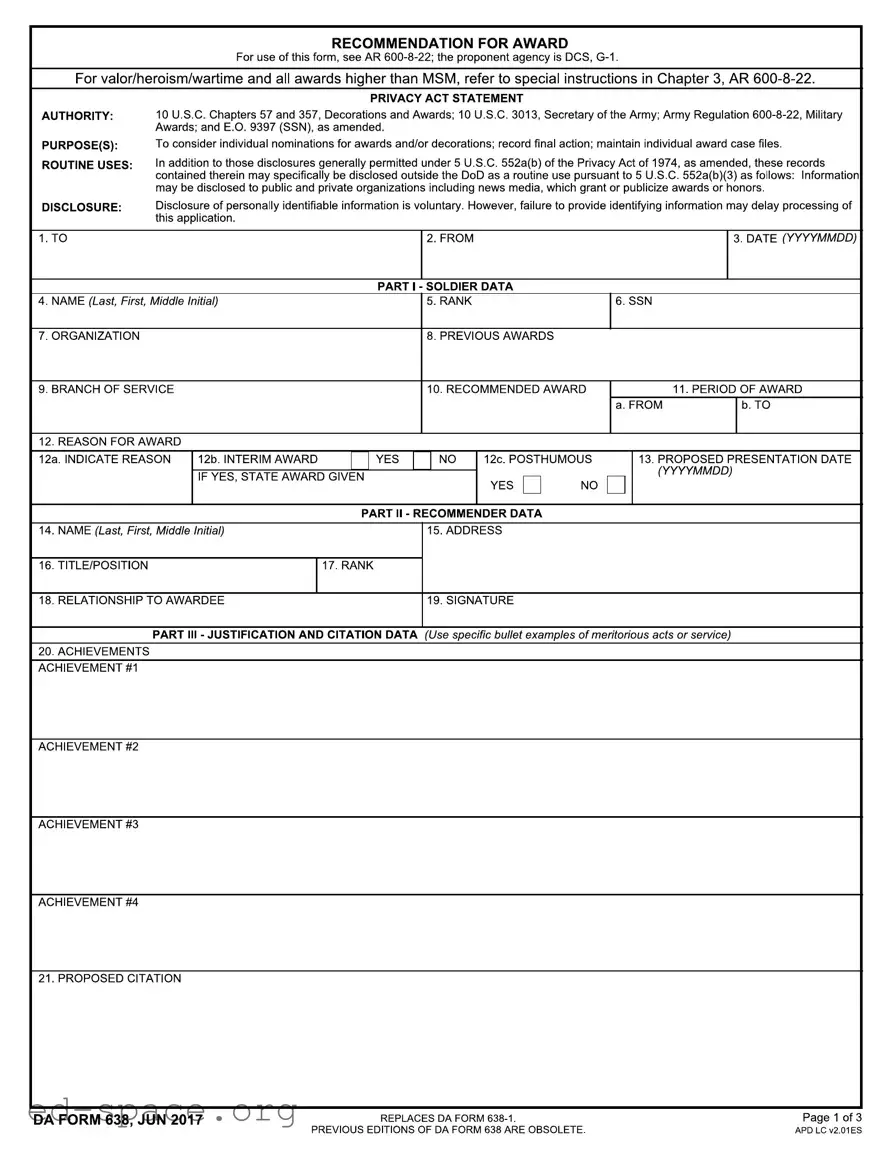Blank Da 638 PDF Form