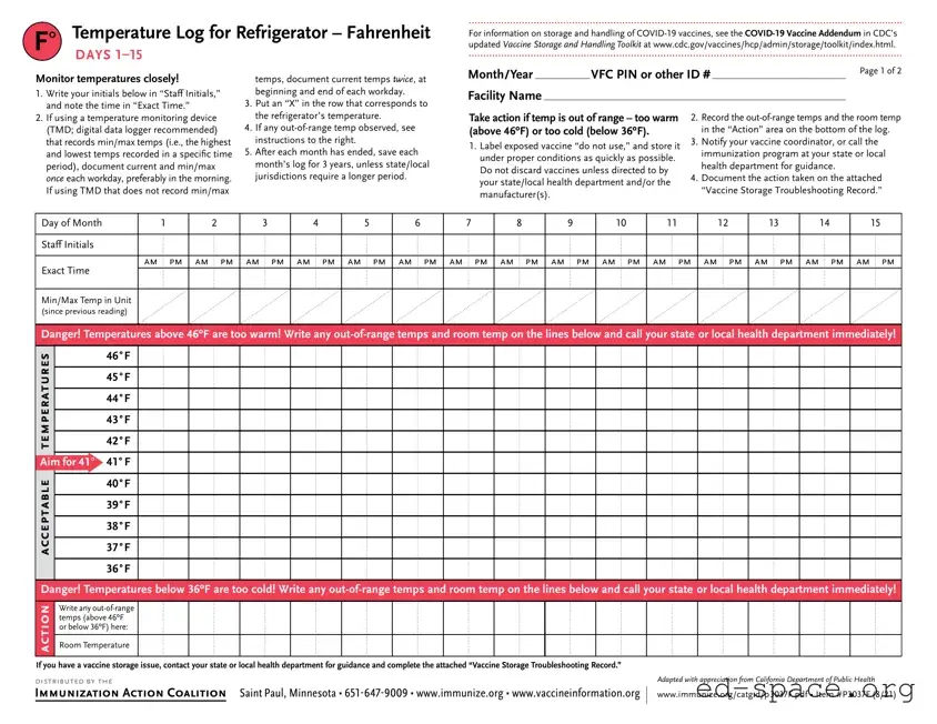 Blank Refrigerator Temperature Log PDF Form