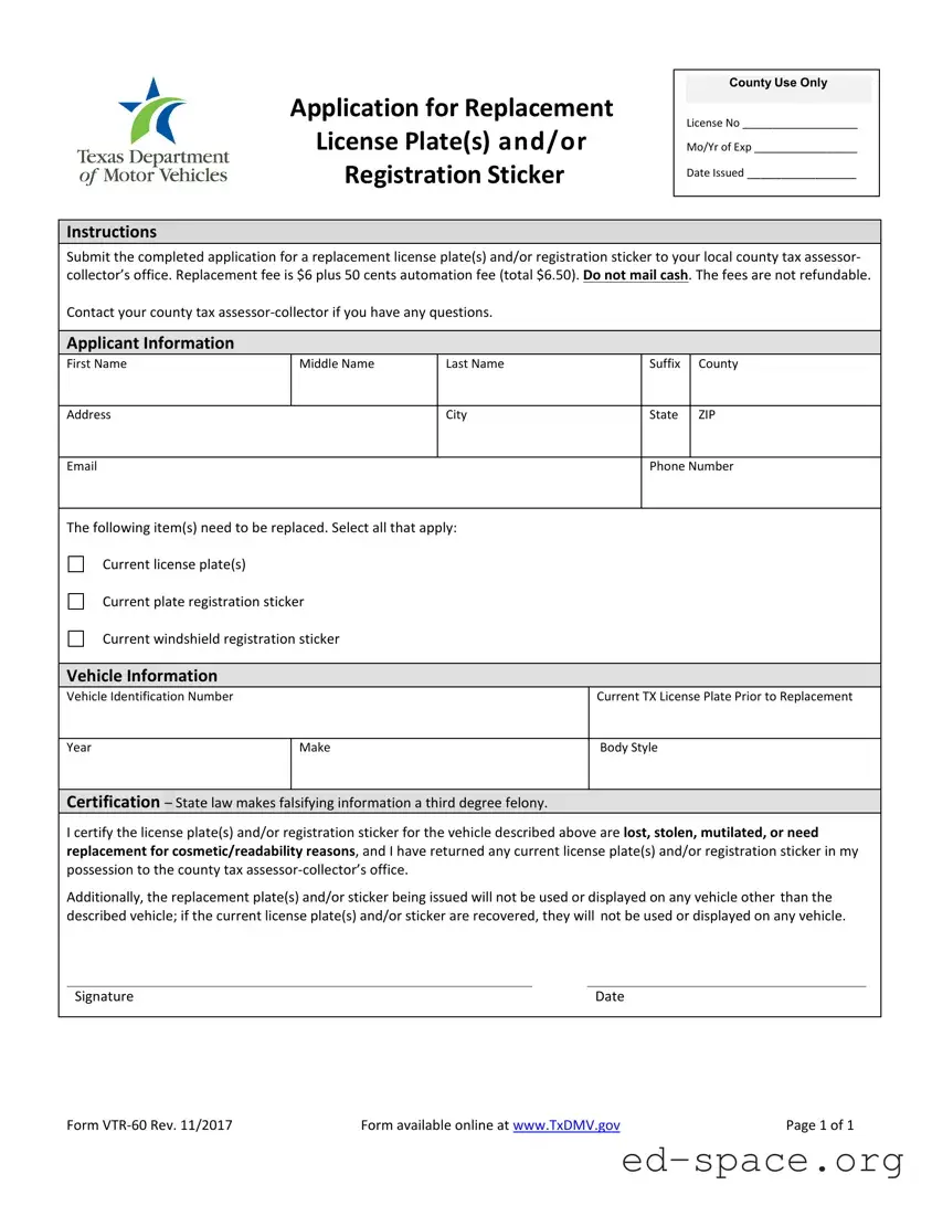 Blank Texas Vtr 60 PDF Form