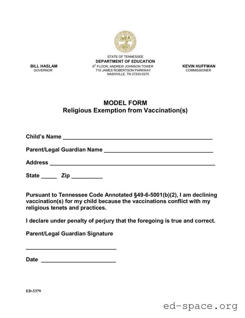Blank Tn Exemption Vaccination PDF Form