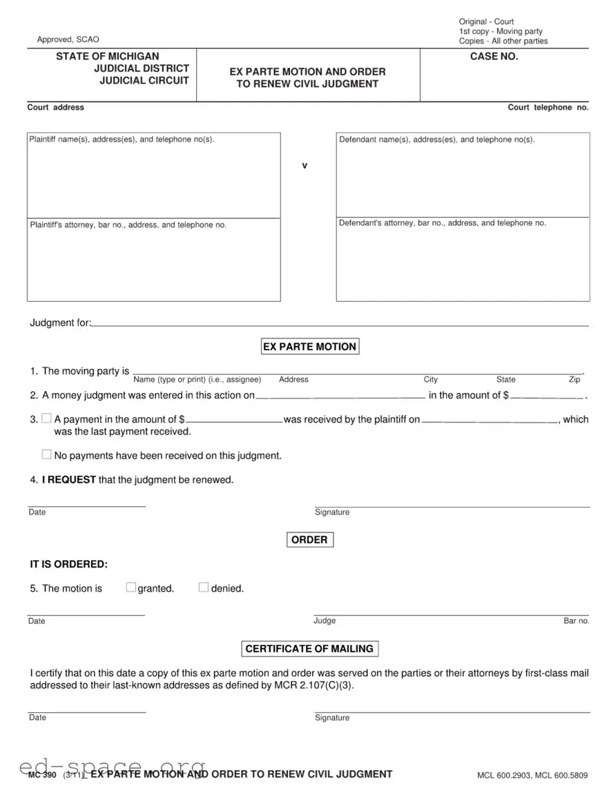 Blank Michigan Ex Parte PDF Form