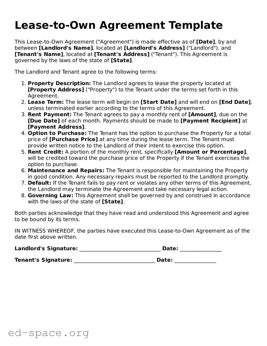 Fillable Lease-to-Own Agreement Template