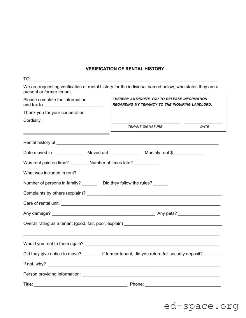 Blank Verification Rental PDF Form