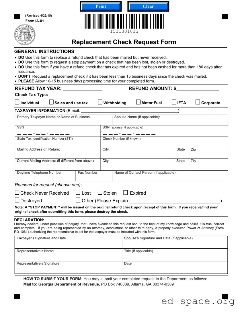 Blank Replacement Check Request Georgia PDF Form