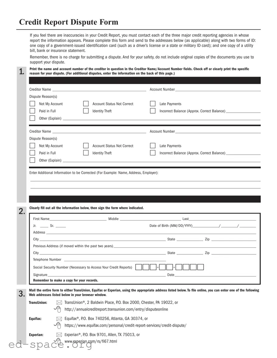 Blank Credit Report Dispute PDF Form